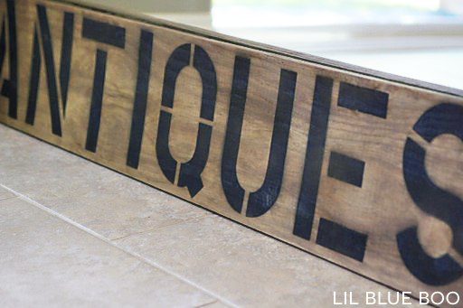 A 10-minute DIY antique / aged "Antiques" sign using vinegar and steel wool. 