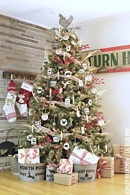 Rustic Farmhouse Christmas Tree and Easy DIY Handmade Rustic Vintage Ornaments 